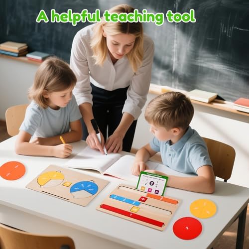 Fraction Manipulatives for Kids, Wooden Fraction Tiles, Fraction Circles & Fraction Bars, Montessori Math Manipulatives with 36 Activity Cards, Compare Fractions, Addition & Subtraction, Grade 1-4 - Image 7