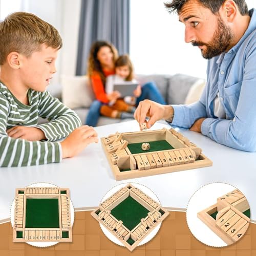 Shut The Box Game 2-4 Players Classic Dice Board Game 10 Numbers Table Math Games Traditional Wooden Family Game for Night Pub Bar Classroom Travel Improves Mathematical Skills (Green) - Image 7