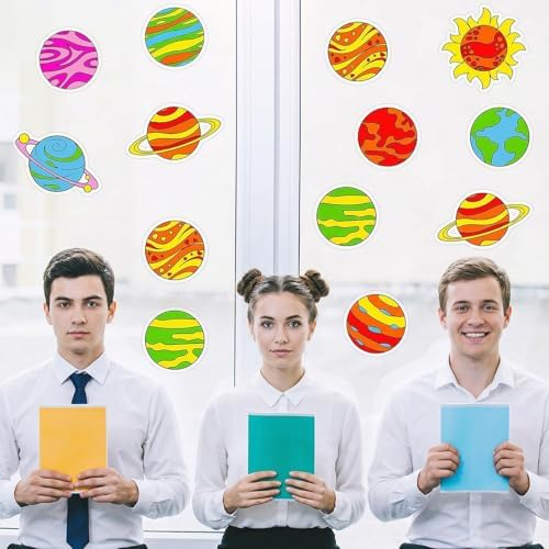 Qyeahkj 30 Set Solar System Arts Crafts for Outer Space Suncatchers Craft Kit DIY Coloring Window Cling Sticker with Markers Planet Party Christmas Gifts for Ornament Decorations - Image 7