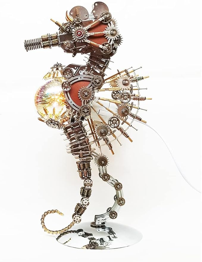 Meatalkitor 3D Puzzle Steampunk Seahorse Lamp - 2100PCS Metal Mechanical Model Kit with 16 Color Planet Light - Perfect Room Decor and Gift Choice (Firework LAMP)