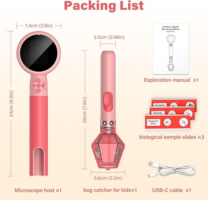 Microscope for Kids with Bug Catcher, 1080P HD Digital Handheld Portable Kids Microscope, 2 in 1 STEM Science Educational Learning Kit Christmas Birthday Gifts Toys for 3-15 Boys & Girls (Pink)