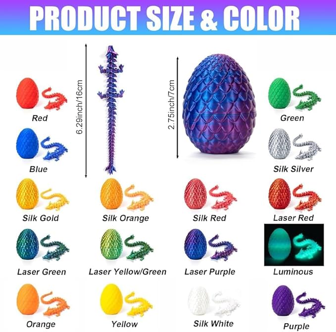 3D Printed Dragon Egg Toy, Fidget Toys for Children, Xmas Gift for Adults with Stress, Autism, ADHD, Perfect Christmas Stocking Stuffer (12 Pack)