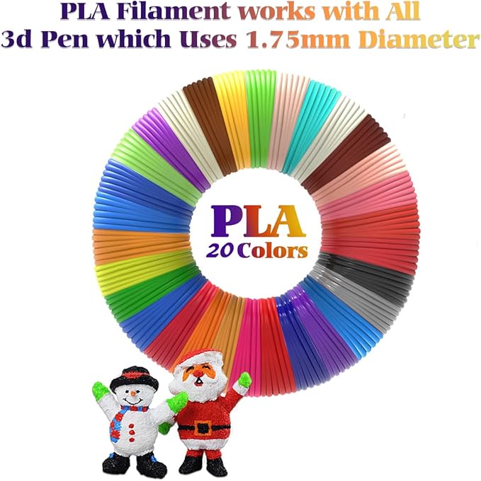 20 Colors 660 Feet 3D Pen Filament, Each Color is 33 feet, 1.75mm PLA 3D Pen Refills for 3D Printing Pen, Compatible with MYNT3D SCRIB3D 3D Printing Pen, Not Support for 3Doodler Pen