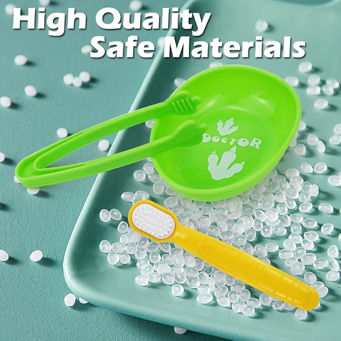 10PCS Plastic Dinosaur Simulation Dentist Play Set Animation Medical Kit Pretend Toy for Kids Hygienic Habbit Cultivation Role Play Game for Children 5 Models OPP Bag Packaging (Yellow)
