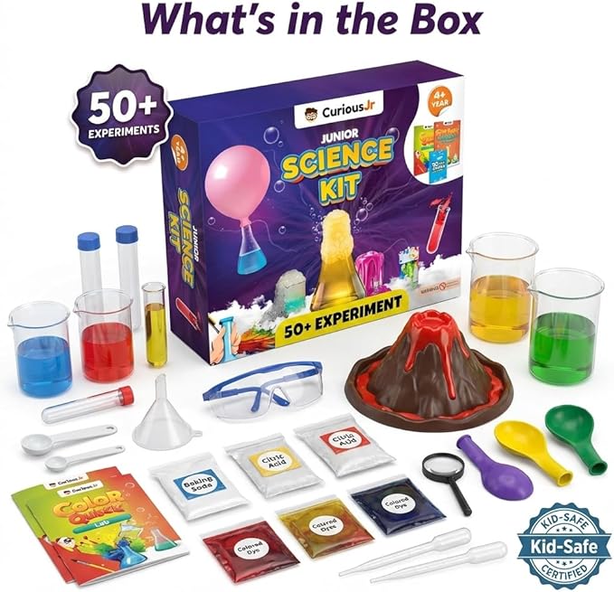 Junior Science Kit for Kids Age 4-14 | 50+ Stem Science Experiments | Educational Toy for Boys and Girls | Birthday Gift for Smart Kids- Curious Junior