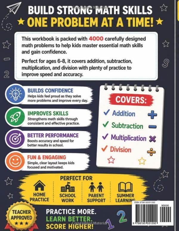 Math Workbook for Kids Ages 6–8: 4000 Practice Problems to Master Addition, Subtraction, Multiplication & Division and Build Confidence Fast - Image 2