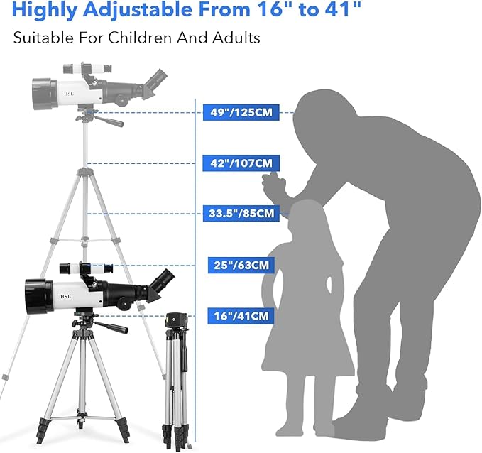 HSL70400 Telescope for Kids 8-12,Telescope for Adults high Powered,70mm Aperture 400mm Focal Length Refractor Astronomy telescopes Kids 5-7 6 Year Old White