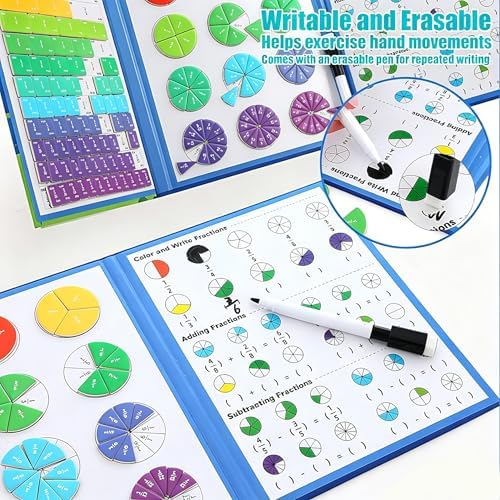 Magnetic Fraction Playbook, Magnetic Fraction Tiles Fraction Magnets for Elementary School Math Learning Toys for Kids Fraction manipulatives Magnetic Fraction Demonstration Book - Image 7