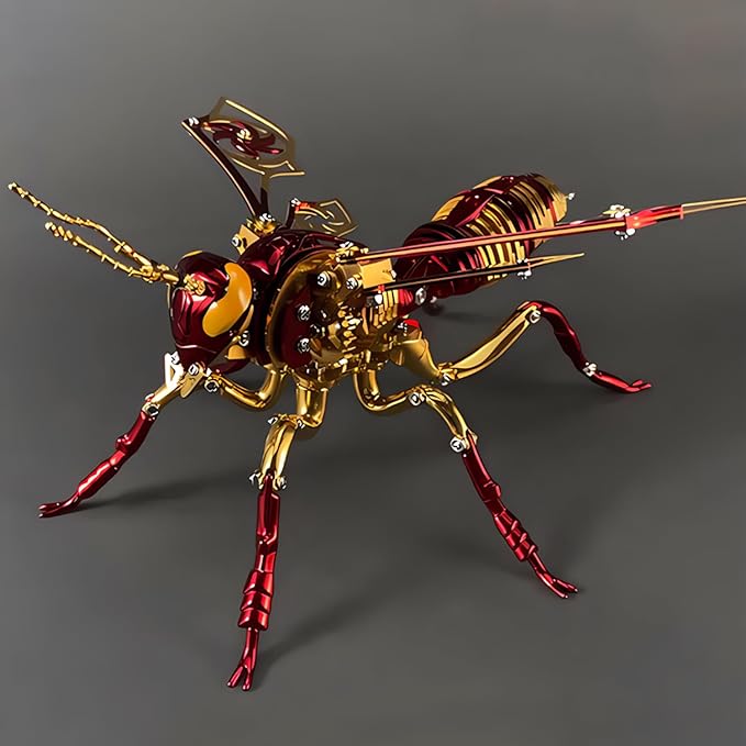 Microworld 3D Metal Puzzle, Northern Giant Hornet 3D Metal Model Kit, Mechanical Wasp 3D Puzzle for Adults, DIY Challenge 3D Puzzles Home Decor Art Craft Gifts (Red Gold)