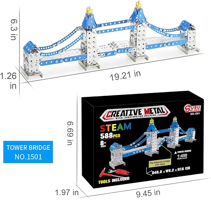 Metal Model Tower Bridge Kits for Boys 8-12, 588PCS London Tower Bridge DIY STEM Building Toys for Kids to Build,Construction Sets London Bridge Britain Architecture Kit Famous Landmark