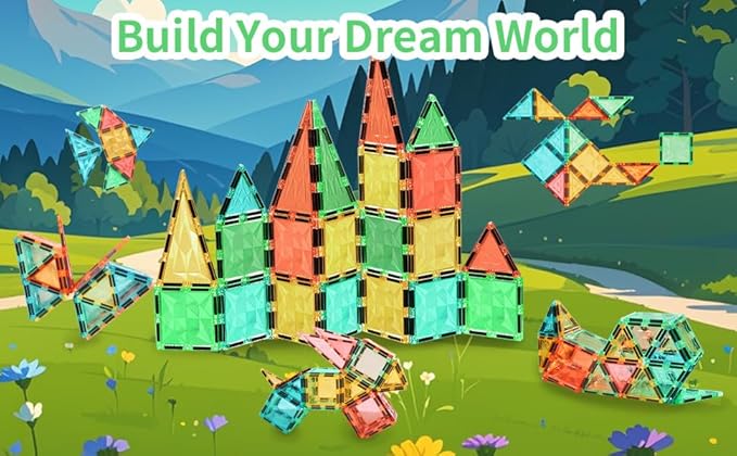 Magnetic Tiles,Magnet Building Blocks Construction Stacking Educational Toy Creative Playboard for Kids Ages 3+ (60 Pieces)