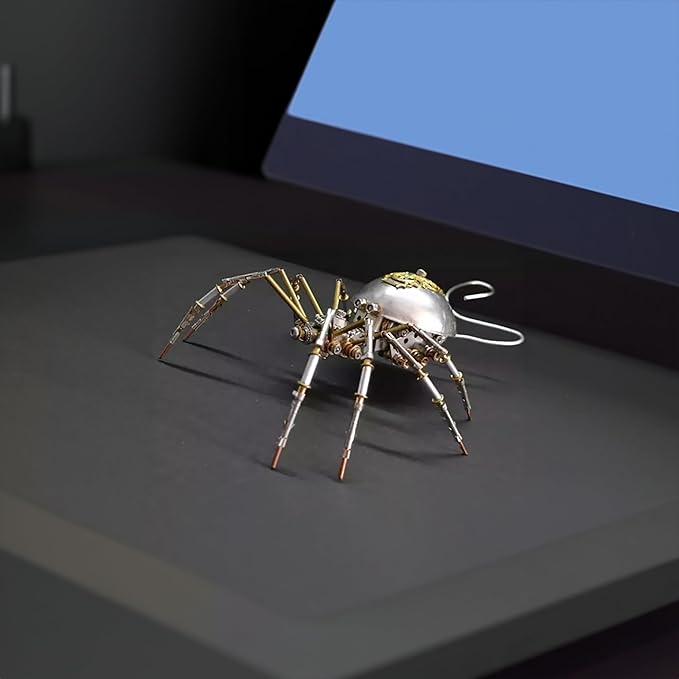 Steampunk Metal Insect Bug Mechanical Sculpture Insect 3D Metal Puzzle Spider Model Handmade for Man Entomology Learning,Gifts for Birthday(Long-Tailed Spider)