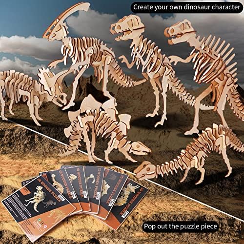calary 3D Wooden Puzzle Simulation Animal Dinosaur Assembly DIY Model Toy for Kids and Adults,Set of 6 - Image 7