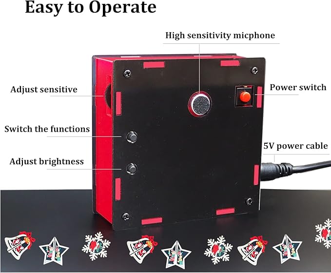 DIY Music Spectrum Soldering Project Kit, Music Active Pickups with Cool Animation and Pixel Arts for Fun,8x8 RGB Display, Great STEAM Project Kit and Gift for Friends and Family