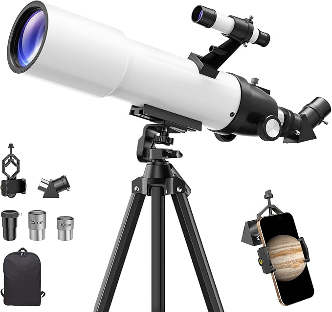90MM Telescope for Adults and Kids 8+: 150X High Powered Astronomical Portable Refracting FMC Beginners Explorer Scope Toys for Girls Boys 8-12 Xmas Gift Travel Stars Gazing w Professional Tripod