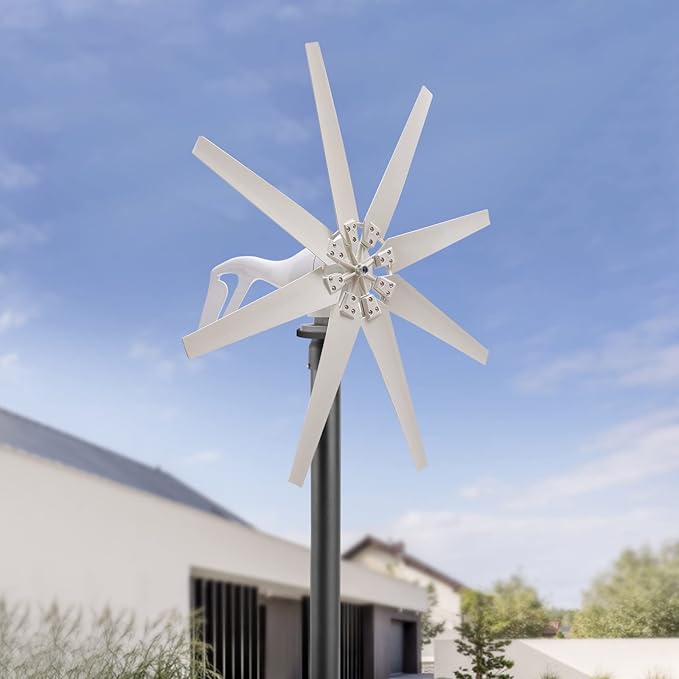 Bepritm Vertical Axis Wind Turbine, Wind Generator Kit with Controller & IP67 Protection, Ultra-Quiet Design for Home, RV, Business, Industrial Energy Supply (600W 12V White 8 Blades)