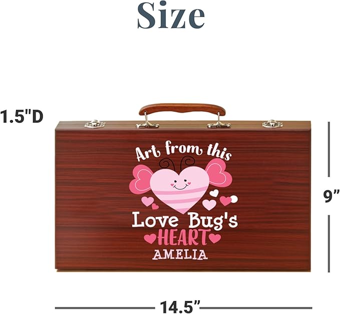 Let's Make Memories Personalized 80-Piece Deluxe Art Set - for Kids - Wood Carrying Case - Oil Crayons, Colored Pencils, Watercolors - Arts & Crafts - Add Their Name - Love is an Art