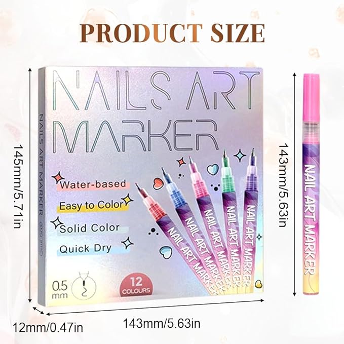 12 Colors Nail Art Pens Set, 2026 New 3D Nail Art Markers for Gel Nails, Polish Pen Nail Art Tools for Drawing Painting Dotting Point Liner DIY (2 Set)
