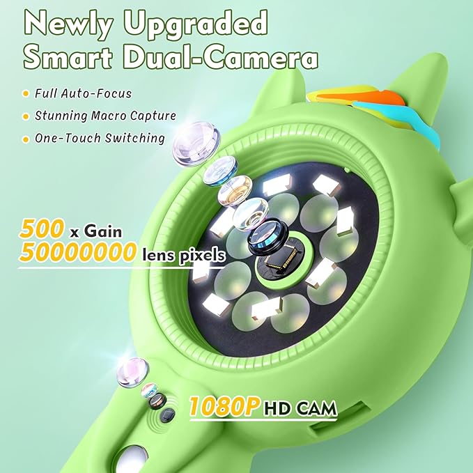 Kids Microscope- 500x Magnification,16X Zoom,Handheld Microscope for Kids with HD Cam,Portable Science Learning Tool,Christmas Birthday Gifts for Boys Girls Aged 3-12(Green)