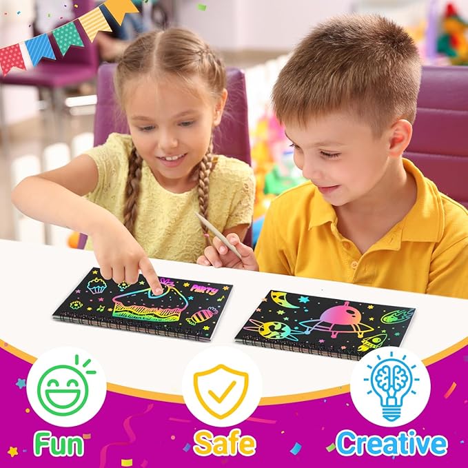 Party Favors for Kids 4-8-12: 48 Pack Scratch Rainbow Art Crafts Notebook, Coloring Book Goodie Bags Stuffers Kit, Bulk Birthday Easter Gift Classroom Prizes Girl Boy Toddler