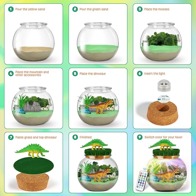 Dinosaur Toys for Kids - Dinosaurs Terrarium Kit for Kids - Birthday Christmas Gifts for Boy Ages 4 5 6 7 8-12 Year Old - DIY Dino Toys for Boys - Arts and Crafts Kit for Kid