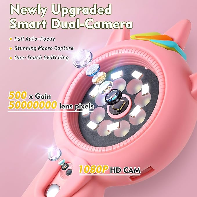 Kids Microscope- 500x Magnification,16X Zoom,Handheld Microscope for Kids with HD Cam,Portable Science Learning Tool,Christmas Birthday Gifts for Boys Girls Aged 3-12 (Pink)