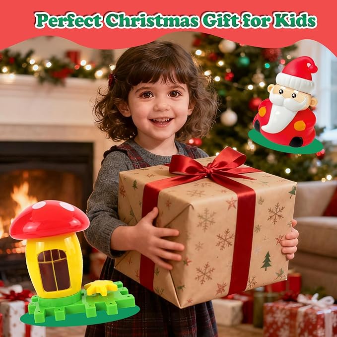 CORPER TOYS Christmas Gear Building Set for Kids,57PCS DIY Electric Gears Toy with Lights & Music & Pull Back Santa STEM Building Toy for Boys and Girls Ages 3+