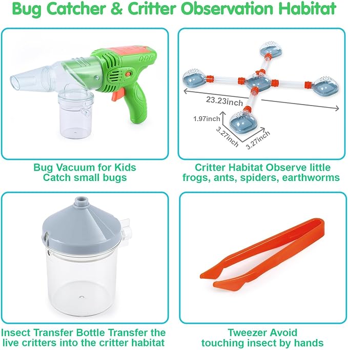 Bug Catcher Kit for Kids, Bugs Toys for Kids 3-5, Bug Vacuum Catching Kit, Critter Keeper Habitat, Insect Collection Terrarium, Summer Outside Toys for Toddlers 1-3 4 5 6 7 8+ Boys Gift