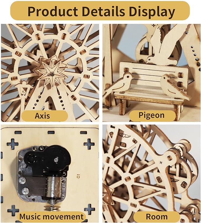 3D Wooden Puzzles Music Box Ferris Wheel DIY Crafts Handmade Model Kits for Women Birthday Gifts