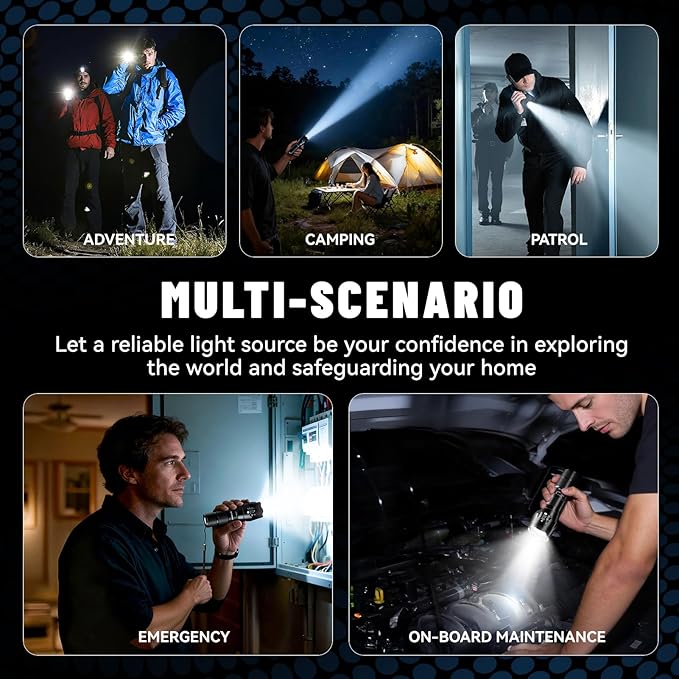 VIBELITE LED Flashlight High Lumens, 5 Modes Zoomable Waterproof Tactical Flashlight for Hiking, Camping Emergency, Stocking Stuffers & Christmas Gifts for Men, Dad, 2 Pack