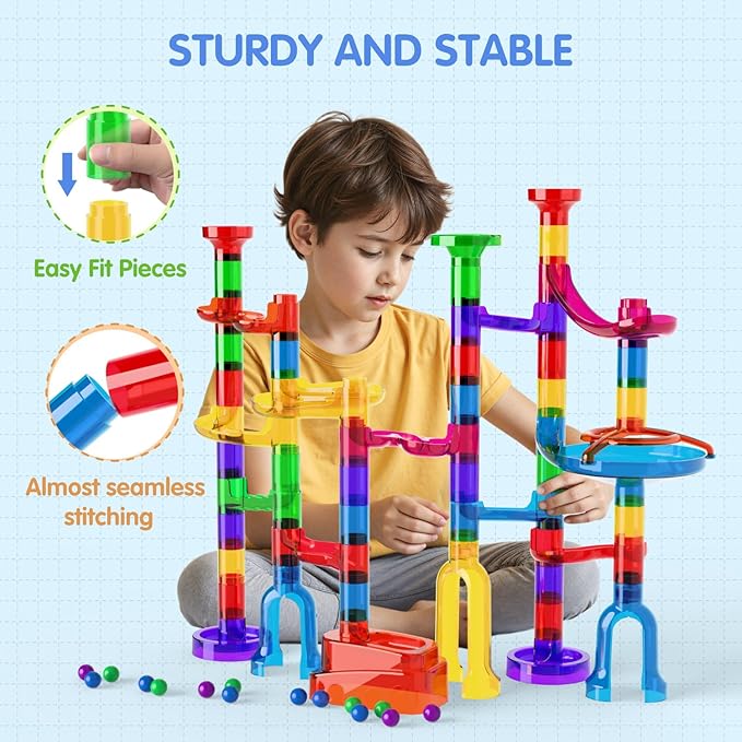 Marble Run, 109Pcs Marble Maze Game Building Toys for Kid, Upgrade Mable Track Race Construction STEM Learning Toy, Birthday for Boys Girls Aged 3-12
