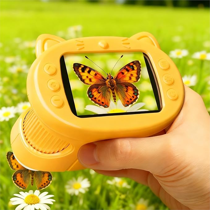Handheld Digital Mini Microscope for Kids: 1000X 4K Portable Pocket 2.4" Screen Microscopes Toys STEM Electronic Learning Educational Science Kit 8-12 Birthday Gift 4 5 6 7 Year Old Boy Girl (Yellow)