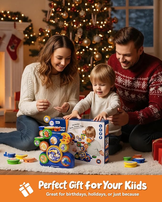 2025 STEM Gears Toys for Kids Ages 3+, Creative Learning Building Blocks, 13Pcs Educational Construction Toy Set, Electric & Manual Dual Mode, Versatile Gear Playset Gift for Boys & Girls