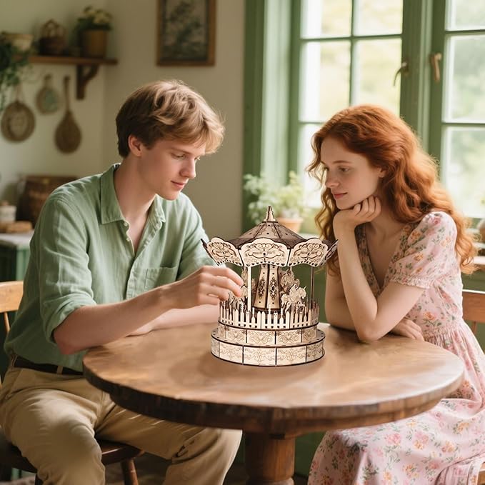 Music Park 3D Wooden Puzzle Carousel Music Box You are My Sunshine Model Kits for Adults Birthday Christmas Unique Gift for Women
