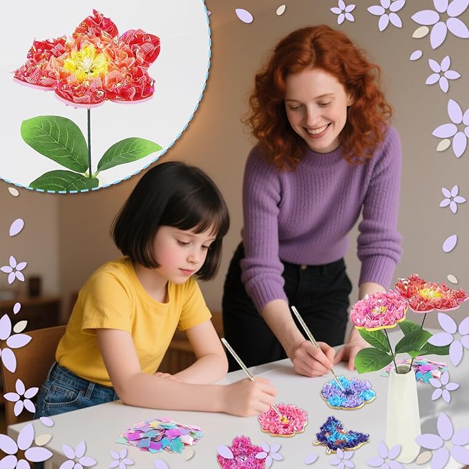 STAOVA 12 Pack Poke in Art Flower Bouquet Craft Kit with EVA Foam Flowers & Butterflies - DIY Creative Activity for Ages 4-12 & Up, Mess-Free Fun, Birthday/Mother's Day Gifts for Girls & Boys