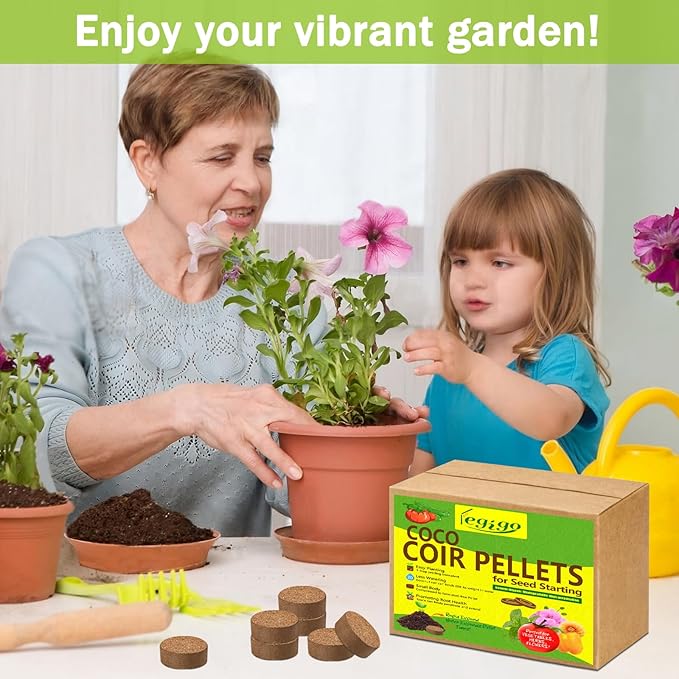Legigo 100 Pcs 50mm Coco Coir Pellets Seed Starter Soil Mix- Organic Coconut Coir Potting Soil Pods for Seedling, Coco Peat Soil Discs for Indoor & Outdoor Plants Bonsai Herbs Vegetables and Flowers