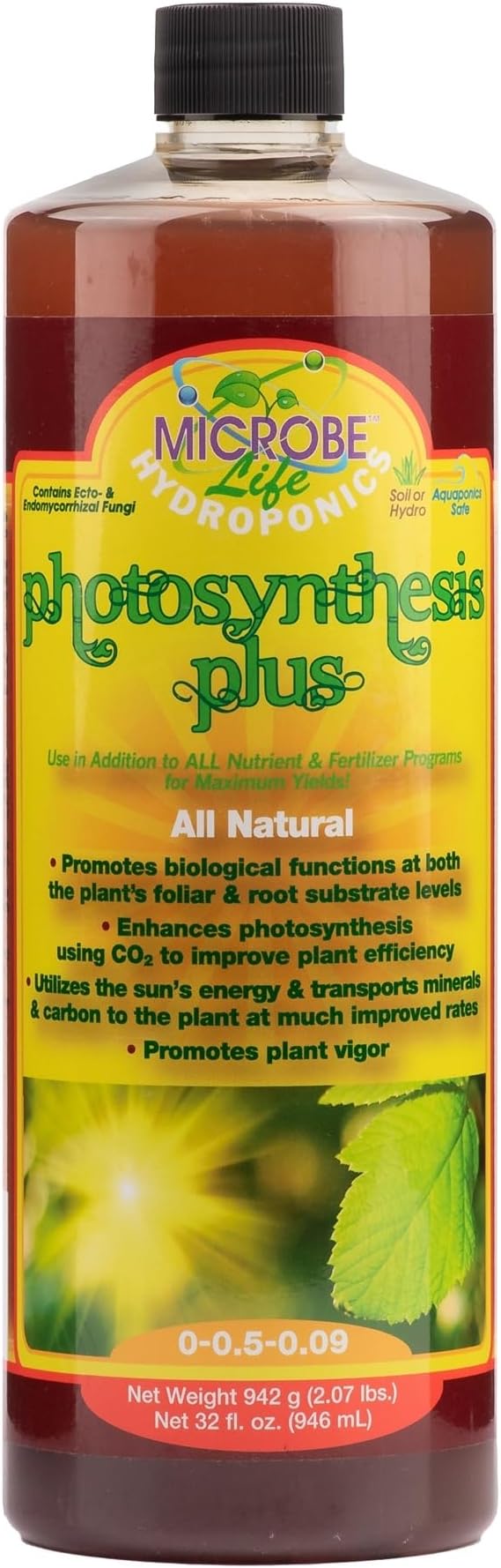 Microbe Life Hydroponics Premium Organic Photosynthesis Plus to Grow Fruits, Vegetables, and Herbs, Use with Any Feeding Systems Including Hydroponics or Soil, 32 Ounces