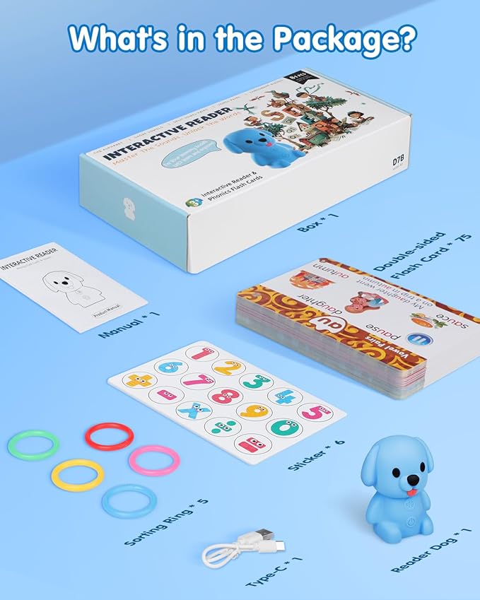 Phonics Talking Flash Cards with Reader Dog, Learn to Read with 148 Pages, 148 Sentences, 592 Words & 90 Stickers, Toddler Education Learning Toys for Kids Ages 3-8 Kindergarten 1st 2nd Grade