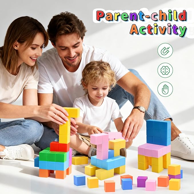 40PCS Magnetic Blocks for Kids Ages 3-8 - STEM Educational Building Toys, Classroom Must Have Magnet Toys for 3 4 5 6 Year Old Boys & Girls, Rainbow Color Magnetic Cubes for Toddlers