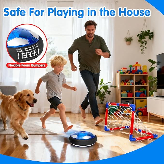 Qirptey 3 in 1 Hover Soccer Ball Toddler Hockey Set with LED Lights Indoor Toys for Kids Soccer Gift for Boys 6-8 8-12 Kids Sports Soccer Games 3 4 5 6 7 8 Year Old Boy Age 4-8 Birthday Gift