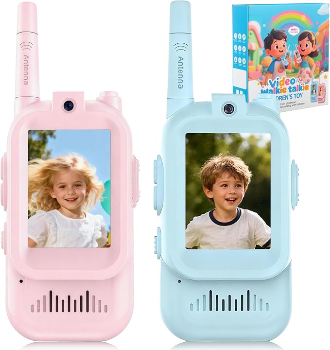 Video Walkie Talkie for Kids, Toys for 3-12 Year Old Boys Girls, 2 Way Radio Toy Long Range with Voice Effect, Birthday for Camping Outdoor