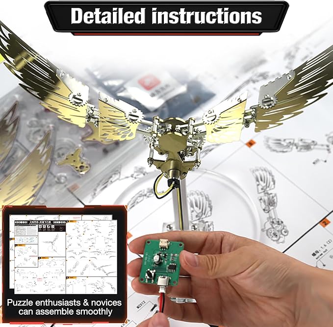 Microworld 3D Metal Puzzle for Adults, Ornithopter 3D Metal Model Kits, Mechanical Model 3D Puzzle, DIY Animal Difficult 3D Puzzles Home Decor Art Craft Gifts (Golden)