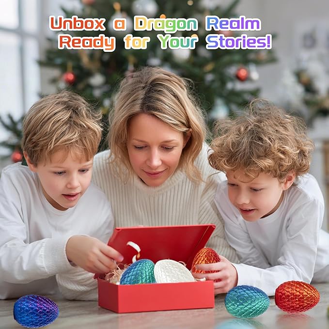 3D Printed Dragon with Egg, 4 PCS 3D Printed Fantasy Animals, Fidget Toy for Boys Girls Adult, Office Desktop Decoration Easter Basket Stuffers Graduation Gift for Teens