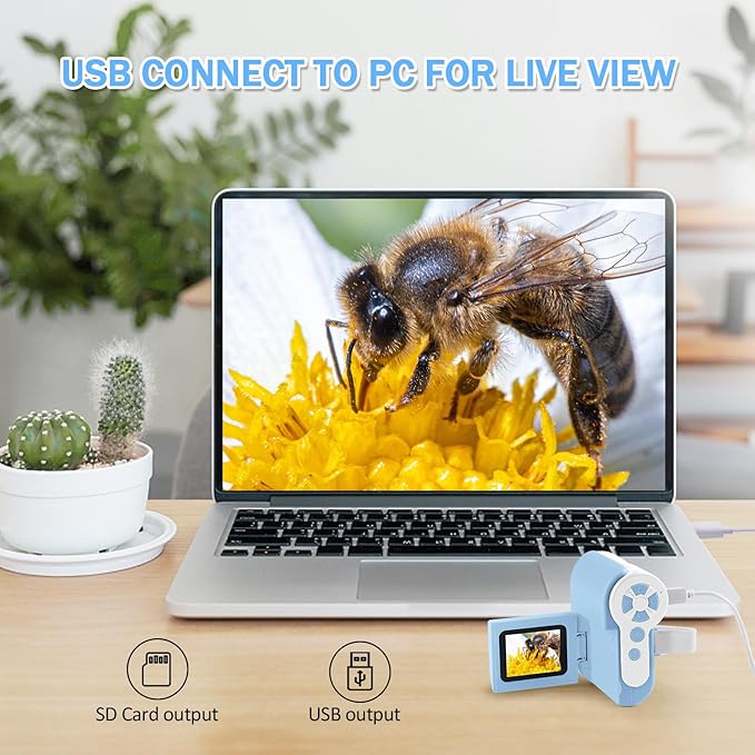 1000X Handheld Microscope for Kids, 4K 2.0" Screen Mini Pocket Microscope with 6 Adjustable LED Lights, Edu Science Birthday Christmas Gifts for Kids Ages 8-12, 32G SD Card Included - Blue