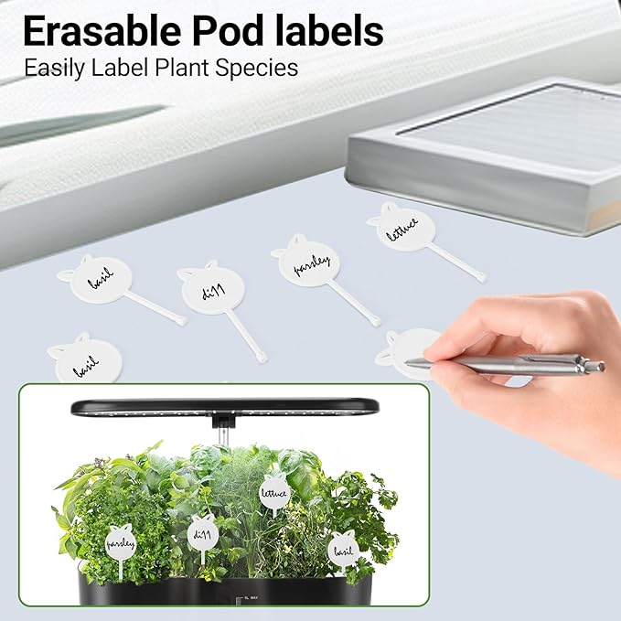 Hydroponics Growing System with LED Grow Light, 14 Pods Indoor Herb Garden Full Spectrum Rotatable Light Panel, Auto On Off Timing 12 14 16Hrs, 5L Water Tank, Harvest Fresh Veggie Lettuce Basil Tomato