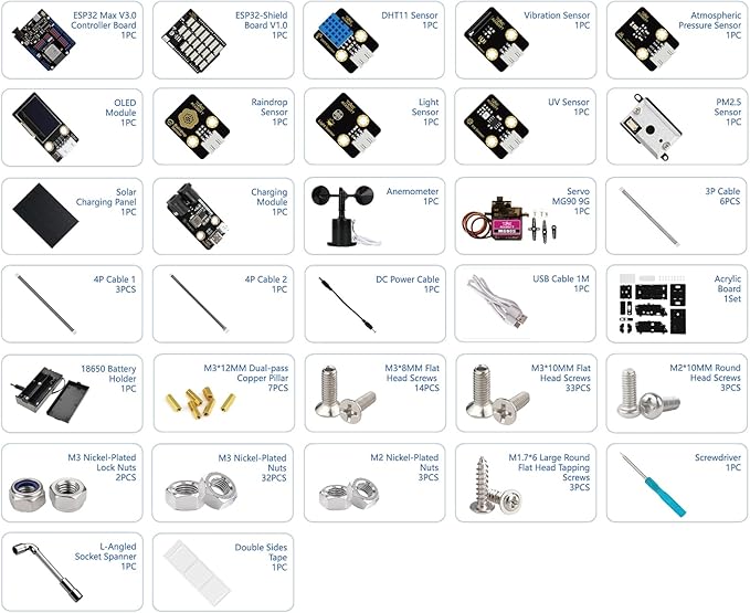 ACEBOTT STEM Science Coding Kits for Adults, ESP32 Weather Station and Weather Instrument Kit with APP, Outdoor Sensor, Weather Forecast, Temperature,Humidity,Wind Rain Gauge for Arduino IoT Starter