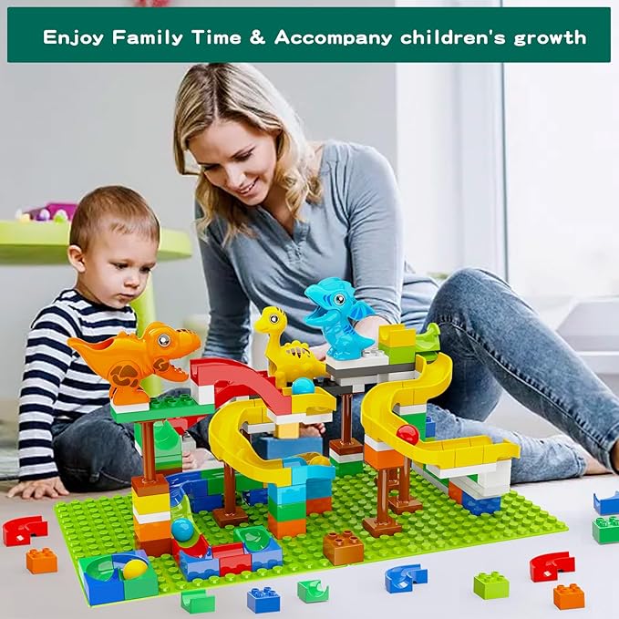 Dinosaur Marble Run Building Blocks STEM Toys for Kids Ages 3-8 | 127 Pcs Construction Set with 3 Dinos & Ball Run Track, 4 in 1 Modular Design Learning Toys for Boys Girls, Christmas Birthday Gift