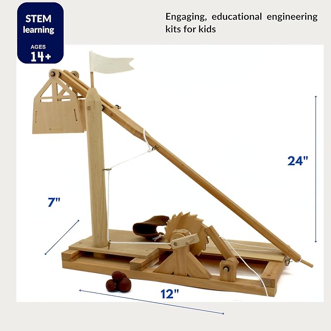 PATHFINDERS Leonardo da Vinci Trebuchet STEM Kit – Build Your Own Medieval Siege Engine – Educational Wooden Model for Teens & Adults, DIY Engineering Project, Science Experiment Gift