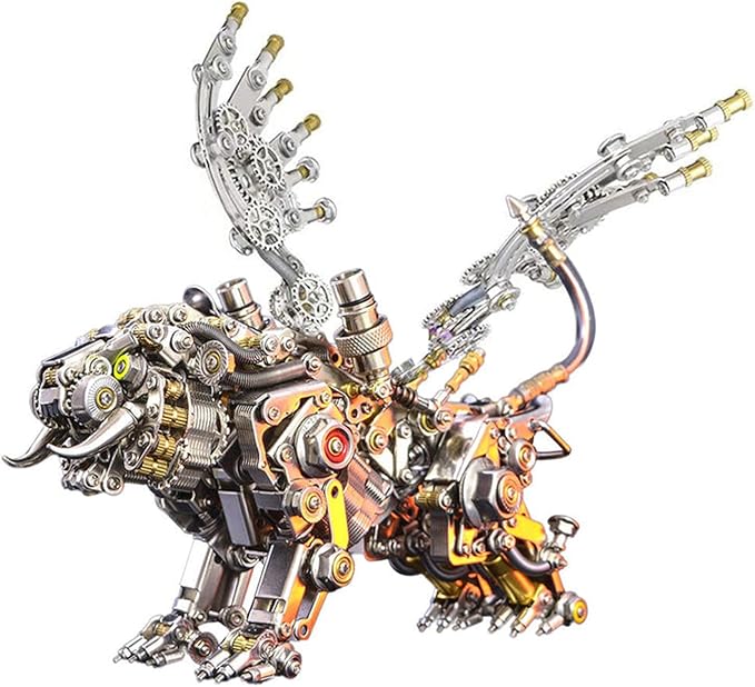 Metalkitor Bengal Tiger 3D Metal Puzzle for Adults, 700PCS, Model Assembly Kits - Retro Steampunk Style Desk Ornament(with Short Wings)