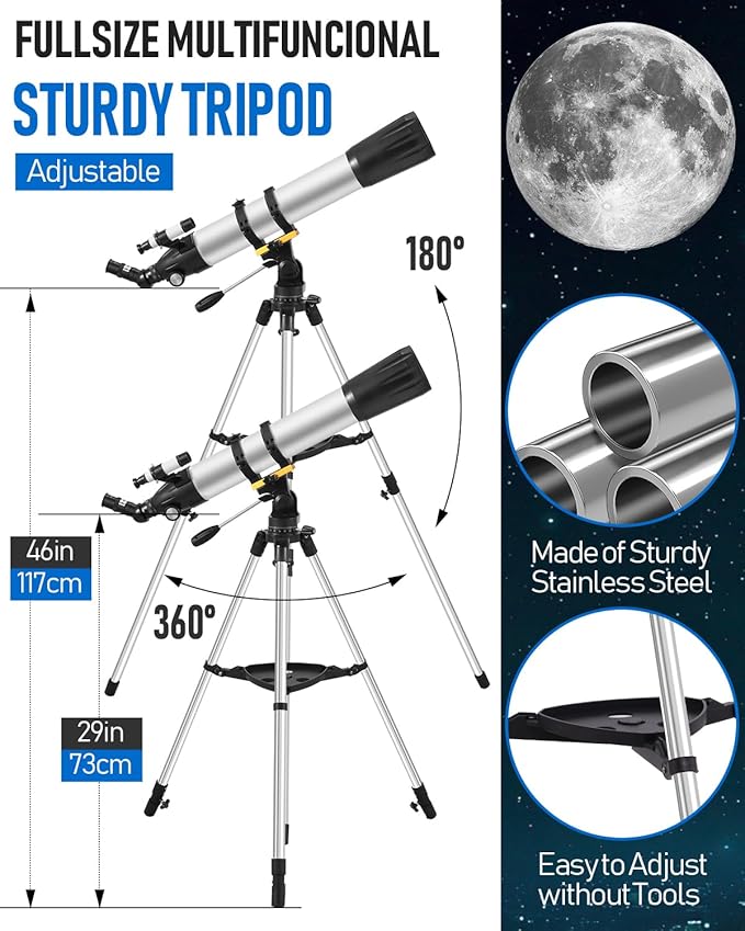 Telescope,90mm Aperture 900mm Refractor Telescopes,Magnification 450X High Powered Telescope,Professional Telescopes for Adults & Kids with Remote Control,Phone Adapter,Tripod,Carrying Bag